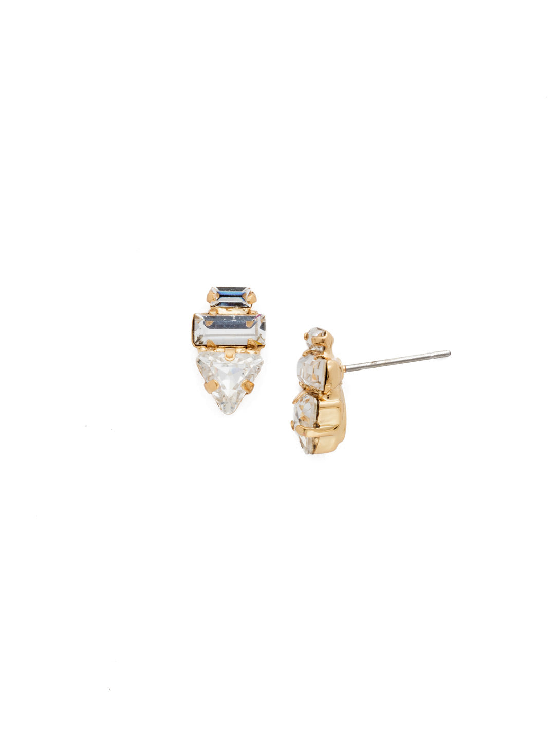 Triple Stack Stud Earrings - EDN104BGCRY - <p>A triangular crystal rests below two baguettes in this style that gets right to the point. From Sorrelli's Crystal collection in our Bright Gold-tone finish.</p>