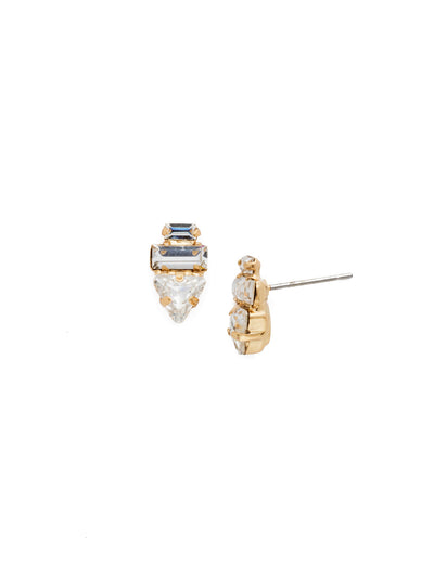 Triple Stack Stud Earrings - EDN104BGCRY - <p>A triangular crystal rests below two baguettes in this style that gets right to the point. From Sorrelli's Crystal collection in our Bright Gold-tone finish.</p>