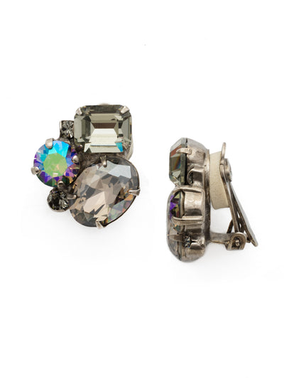 Emerald Cluster Clip Earring - EDN71CASCRO - <p>A central emerald crystal is surrounded by round and oval stones for a fresh, modern shape. From Sorrelli's Crystal Rock collection in our Antique Silver-tone finish.</p>