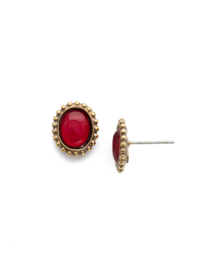 Oval-Cut Solitaire Stud Earrings - EDQ10AGSNR - These simple stud earrings feature a beautiful oval crystal surrounded by a decorative edged border. From Sorrelli's Sansa Red collection in our Antique Gold-tone finish.