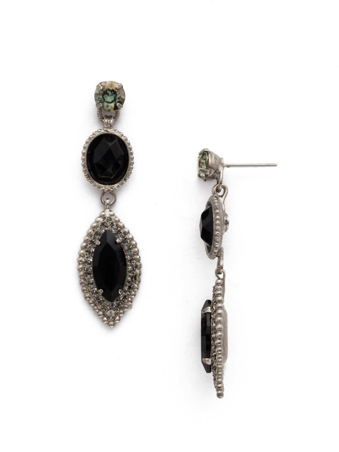 Yarrow Earring - EDQ22ASBON - <p>Decorative edging surrounds an oval cabochon and rhinestone encrusted navette crystal in this stylish design. From Sorrelli's Black Onyx collection in our Antique Silver-tone finish.</p>