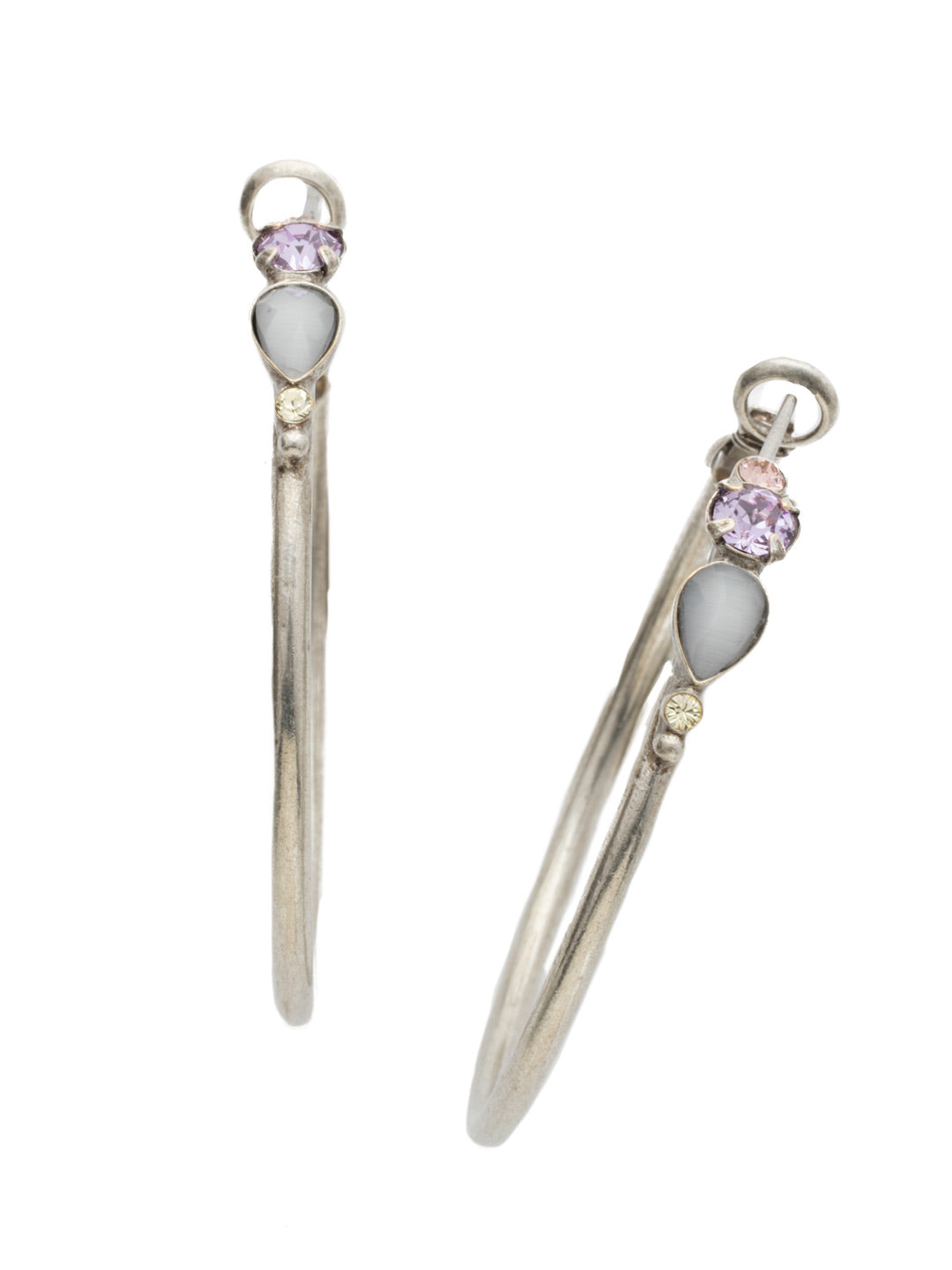 Sweet Pea Earring - EDQ44ASLPA - A hoop with a little flair! This medium sized hoop is embellished with just a touch of crystal and semi-precious stone to give a sweet touch of sparkle.