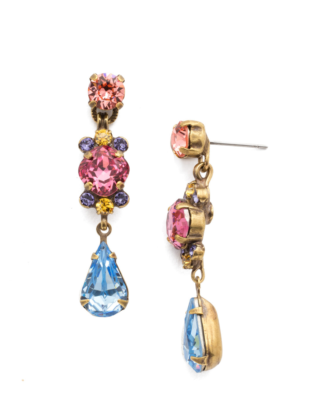 Saffron Dangle Earrings - EDS1AGBHB - <p>This demure earring boasts round, oval, teardrop and cushion cut crystals accented by a decorative chain. From Sorrelli's Bohemian Bright collection in our Antique Gold-tone finish.</p>