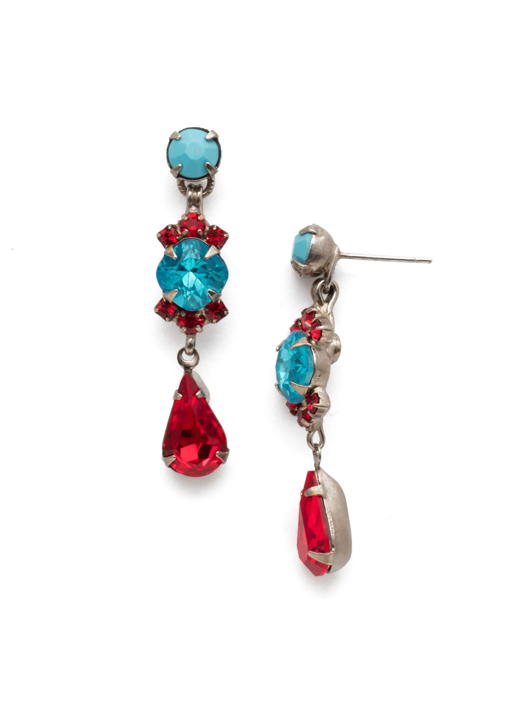 Saffron Dangle Earrings - EDS1ASRTU - <p>This demure earring boasts round, oval, teardrop and cushion cut crystals accented by a decorative chain. From Sorrelli's Ruby Moroccan Turquoise collection in our Antique Silver-tone finish.</p>