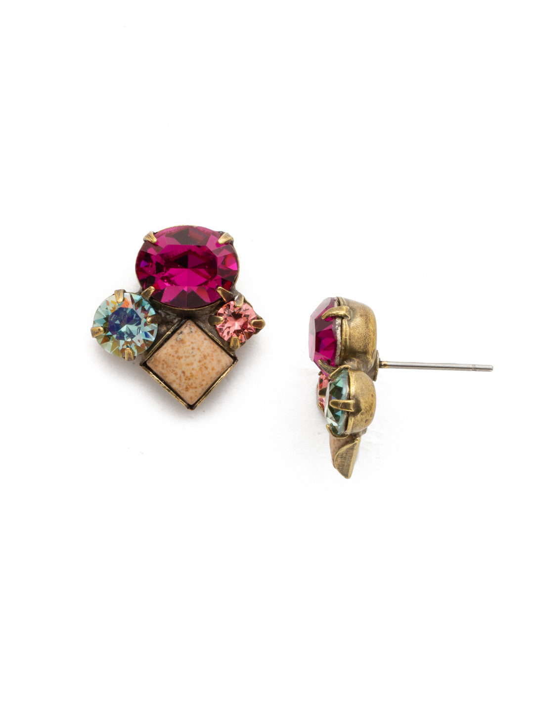 Ivy Earring - EDS26AGRS - <p>A square cabochon, round and oval cut stones are exquisitely placed together on a post. This stud earring is sure to become one of your all time favorites! From Sorrelli's Radiant Sunrise collection in our Antique Gold-tone finish.</p>