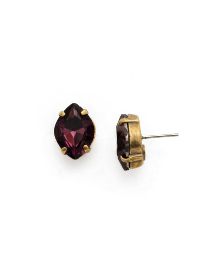 Geometric Crystal Stud Earrings - EDS43AGROP - <p>A single geometric crystal is all you need for great style! From Sorrelli's Royal Plum collection in our Antique Gold-tone finish.</p>