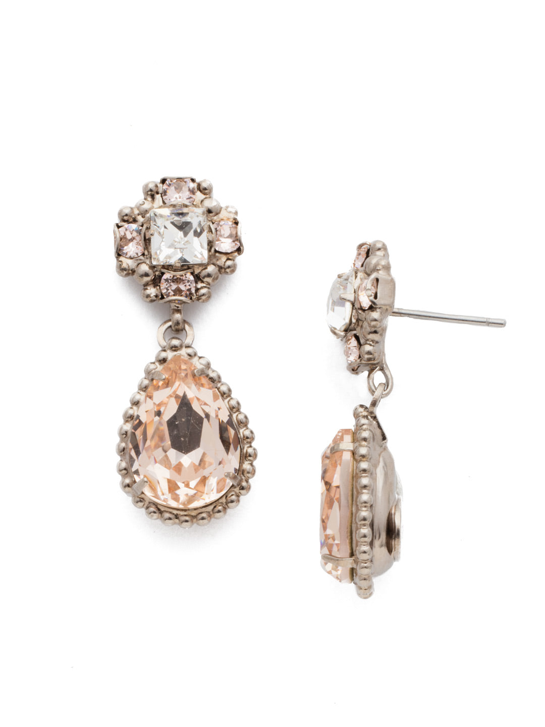 Posey Dangle Earrings - EDT8ASPLS - <p>Pear shaped crystals set in decorative edging alternate with vintage inspired crystal clusters for a unique design. From Sorrelli's Soft Petal collection in our Antique Silver-tone finish.</p>