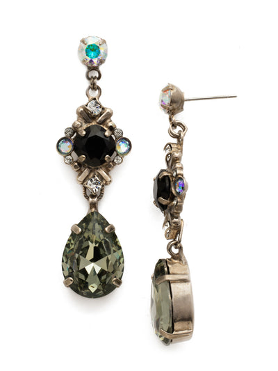 Acca Dangle Earrings - EDX26ASBLT - <p>A three-layer dangling earring with a stud post, a pear shaped gem at the end, and an intricate design in the middle with a cushion cut antique stone in a crystal encrusted X design! From Sorrelli's Black Tie collection in our Antique Silver-tone finish.</p>