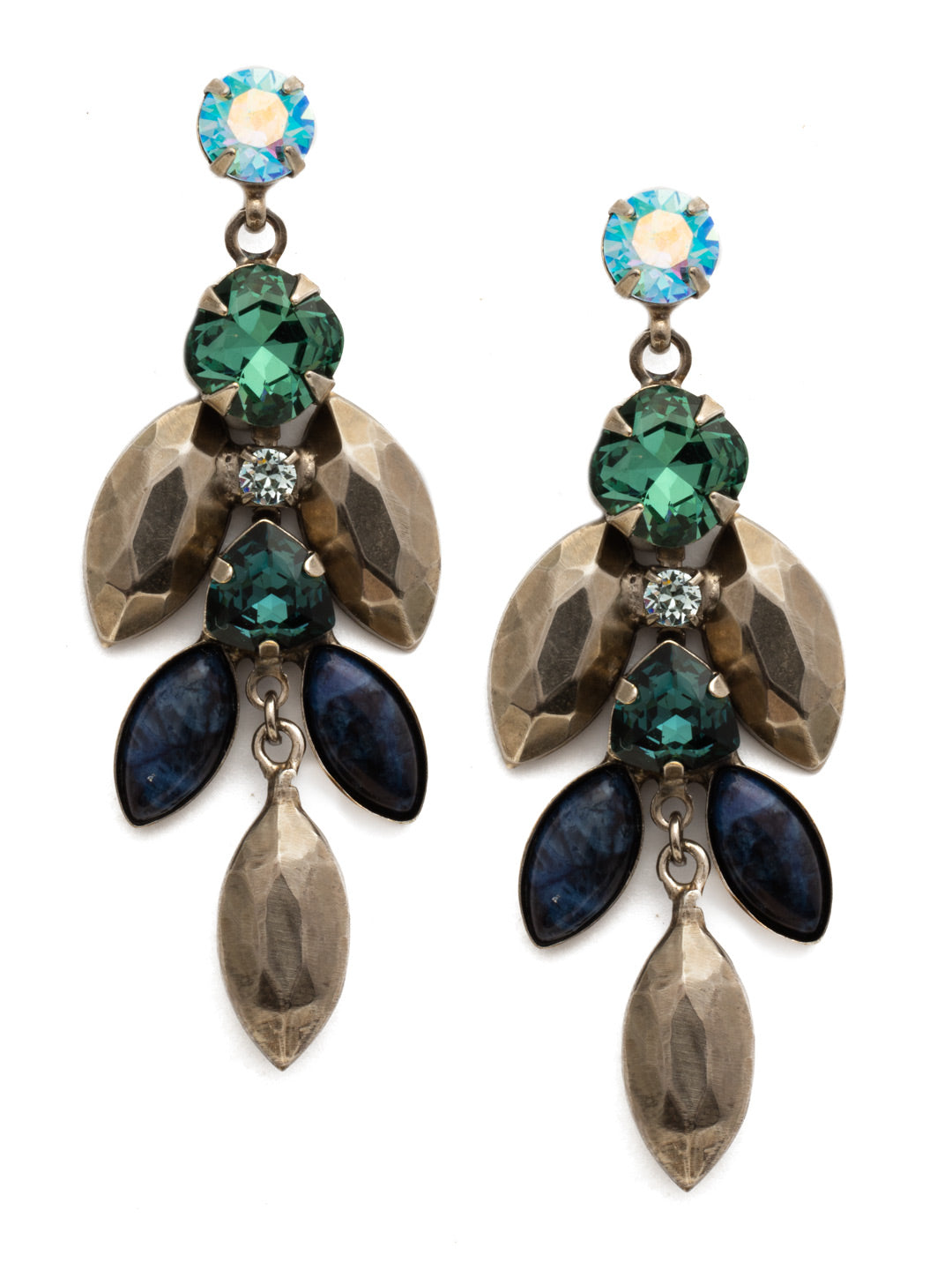 Euphorbia Earring - EDX5ASBSD - A nature-inspired cluster of metal findings and crystals hangs from a crystal-encrusted post in this statement style.