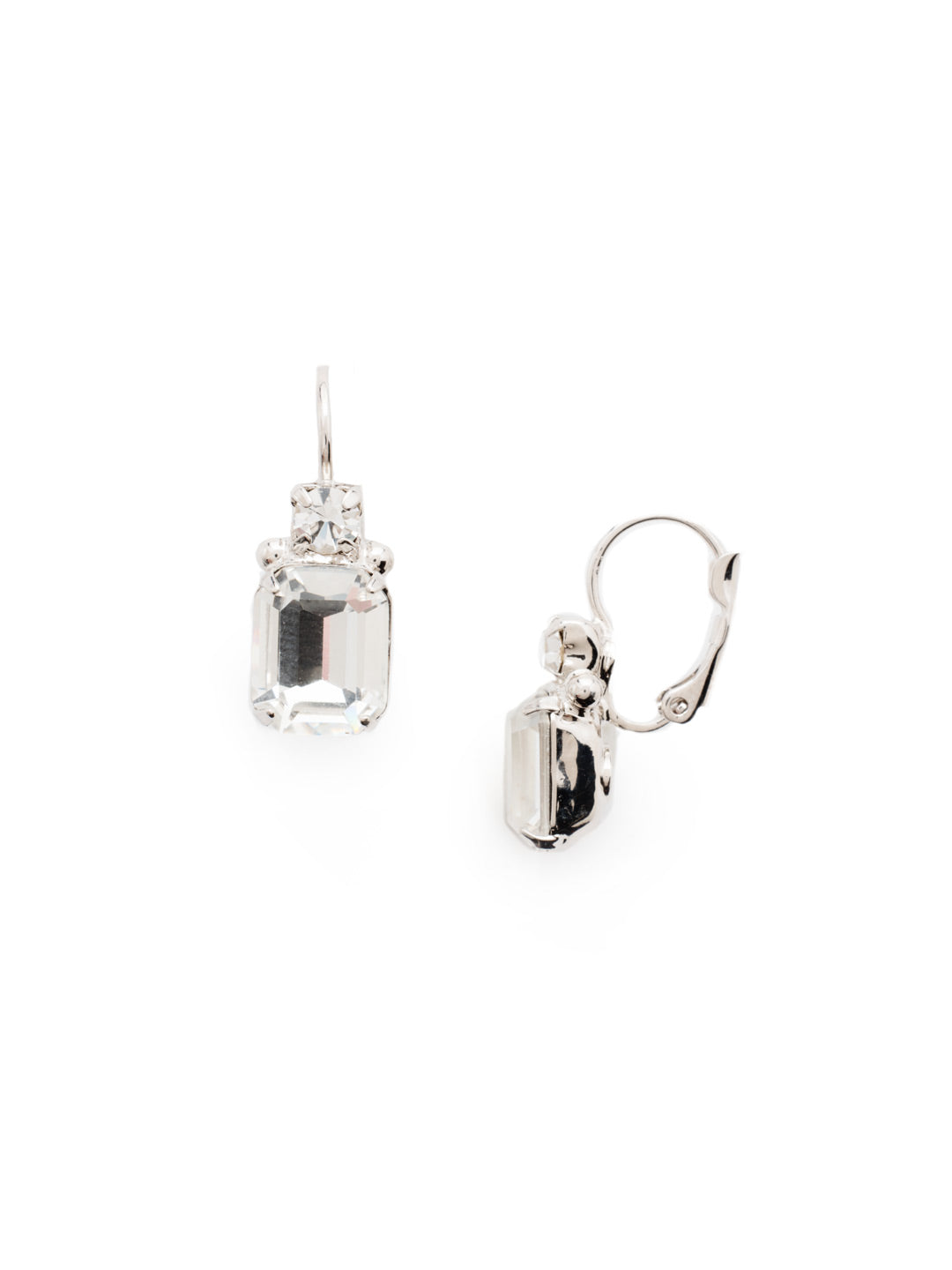 Silver Square Madeline Stud Earrings - Clear Quartz