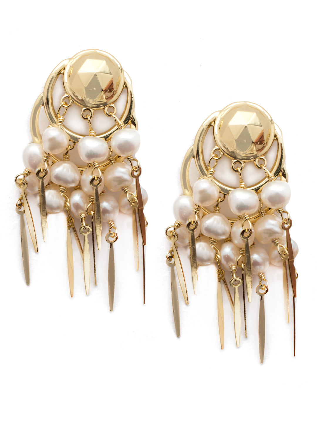 Fabrizia Earring - EEC2BGPLP - <p>These statement post earrings feature a faceted metal piece that supports multiple rows of shining, round pearls and fun fringe metal elements. From Sorrelli's Polished Pearl collection in our Bright Gold-tone finish.</p>