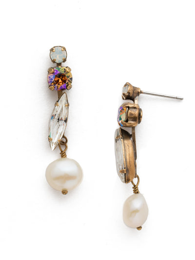 Lyra Dangle Earring - EEK17AGROB - Show off all facets of your personality with this pair of drop earrings - the edgy bit with navette crystals, the softer side with freshwater pearls. From Sorrelli's Rocky Beach collection in our Antique Gold-tone finish.