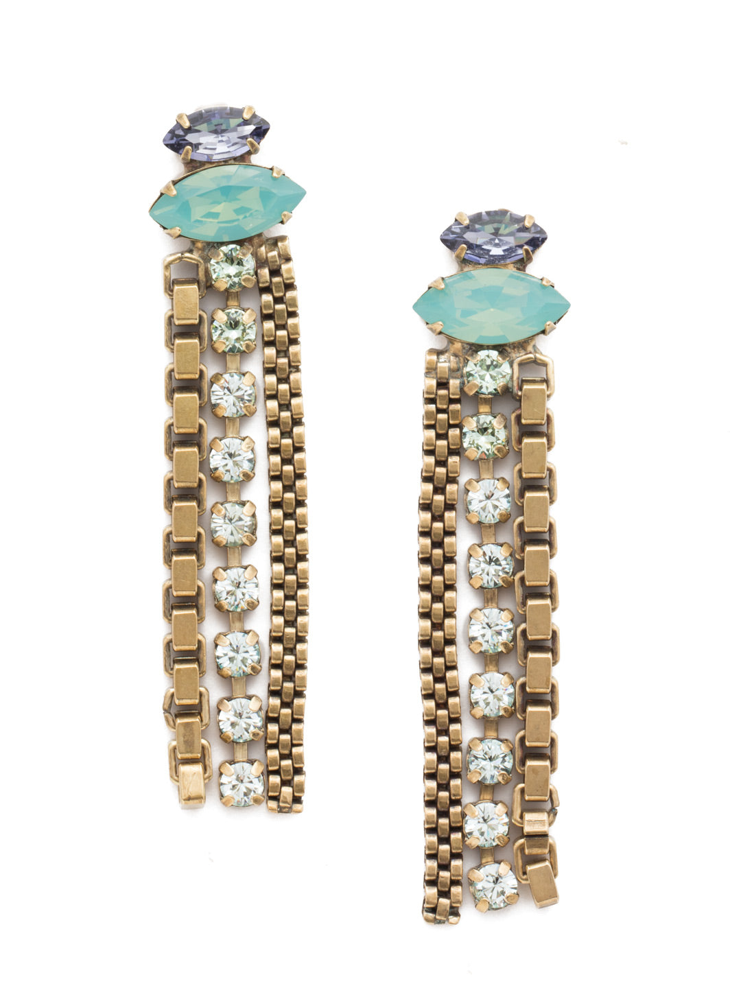 Veronica Statement Earrings - EEN26AGIRB - <p>The Veronica Statement Earrings dangle with a center row of sparkling crystals, flanked by interesting metalwork, anchored with notice-me navette crystals. From Sorrelli's Iris Bloom collection in our Antique Gold-tone finish.</p>