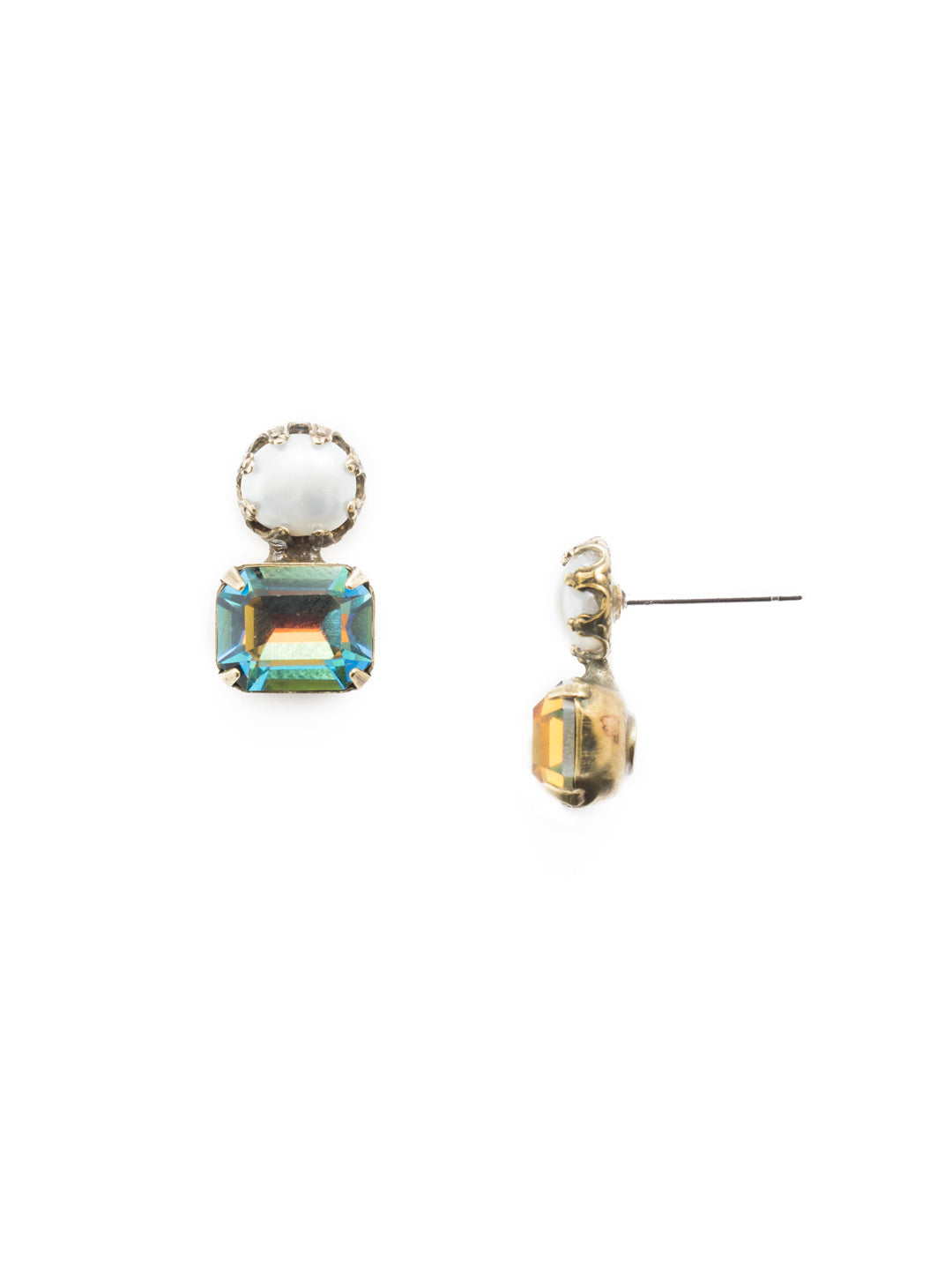 Deandra Stud Earring - EES10AGVO - <p>The Deandra Stud Earrings are class summed up in a simple design. Fasten on the freshwater pearl attached to a sparkling cushion emerald cut stone and shine bright day or night. From Sorrelli's Volcano collection in our Antique Gold-tone finish.</p>