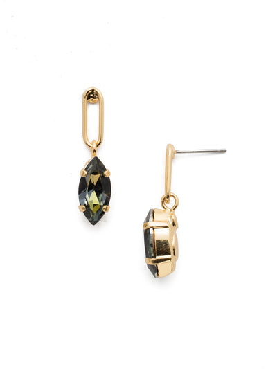 Mayzel Dangle Earrings - EET1BGCSM - <p>Abstract. Fun. Both describe the Mayzel Dangle Earrings perfectly. An open metal link provides the foundation for a shining dark navette crystal. From Sorrelli's Cashmere collection in our Bright Gold-tone finish.</p>