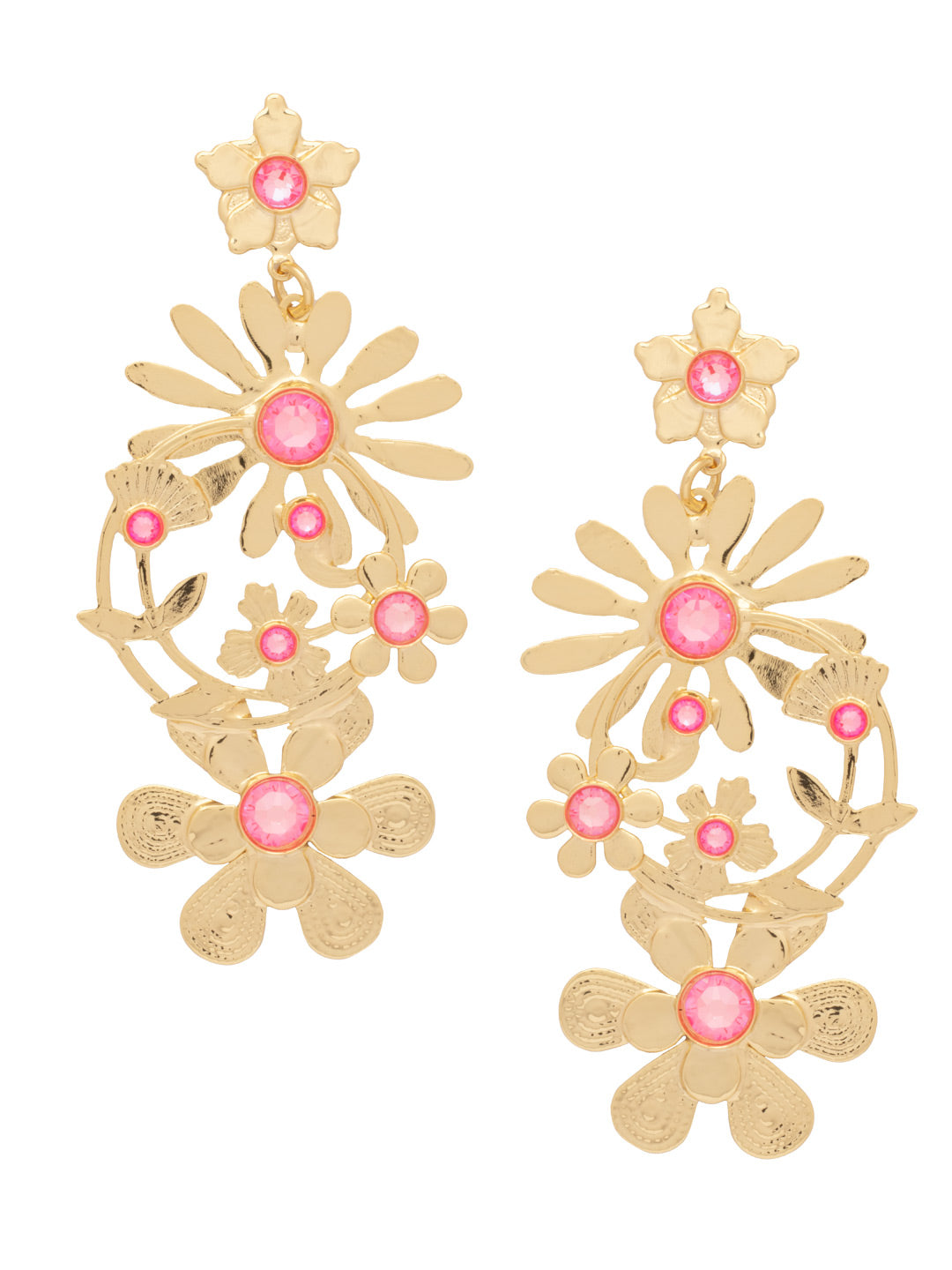 Julie Statement Earrings - EEV22BGETP - <p>The Julie Statement Earrings are a metallic work of art. Shining bright in floral cuts, crystals sparkle and honor the spring season. From Sorrelli's Electric Pink collection in our Bright Gold-tone finish.</p>