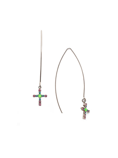 Jodie Cross Dangle Earring - EEX8ASWDW - <p>The Jodie Cross Dangle Earrings feature an elongated open hoop with a crystal studded cross dangling at each base From Sorrelli's Wild Watermelon collection in our Antique Silver-tone finish.</p>