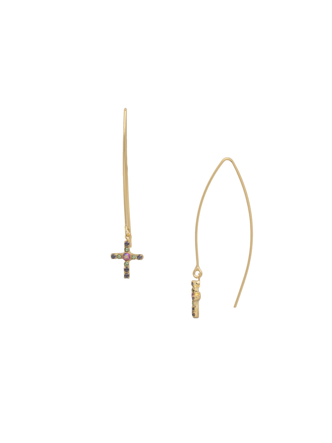 Jodie Cross Dangle Earring - EEX8BGHBR - <p>The Jodie Cross Dangle Earrings feature an elongated open hoop with a crystal studded cross dangling at each base From Sorrelli's Happy Birthday Redux collection in our Bright Gold-tone finish.</p>