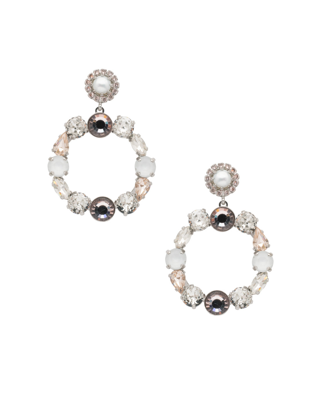 Shoshanna Dangle Statement Earring - EFC33PDSNB - <p>The Shoshanna Dangle Statement Earrings feature a dramatic hoop lined with various crystals, hanging from a freshwater pearl surrounded by a halo of crystals. From Sorrelli's Snow Bunny collection in our Palladium finish.</p>