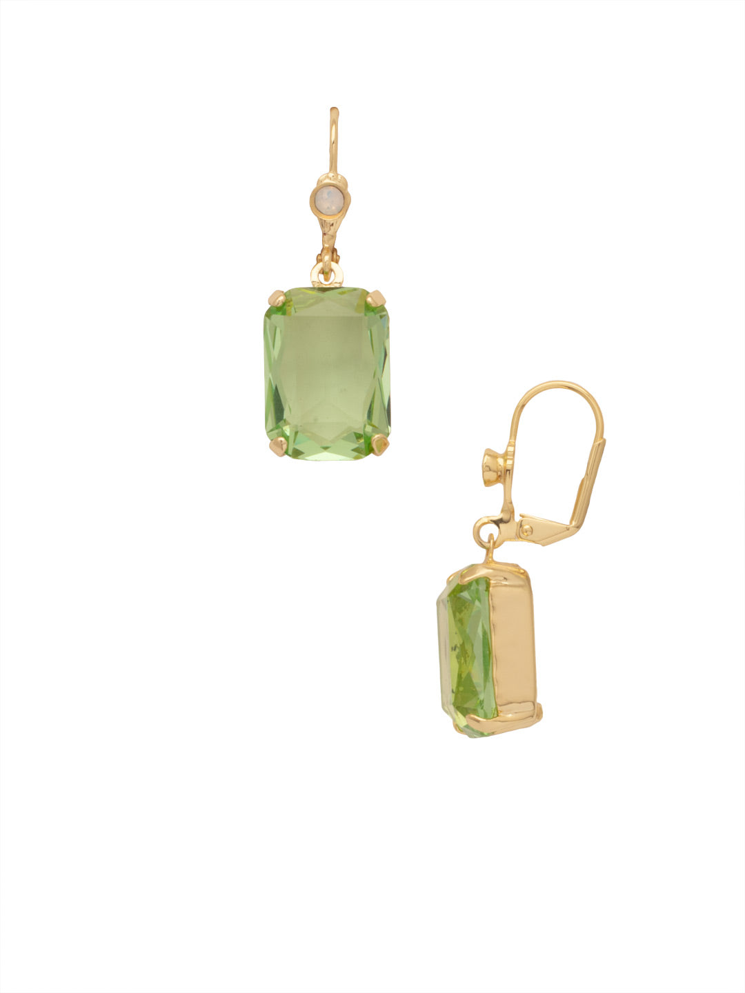 Kathleen Studded Dangle Earrings - EFF80BGSGR - <p>The Kathleen Studded Dangle Earrings feature a single emerald cut candy gem crystal dangling from a round crystal studded lever back French wire. From Sorrelli's Sage Green collection in our Bright Gold-tone finish.</p>