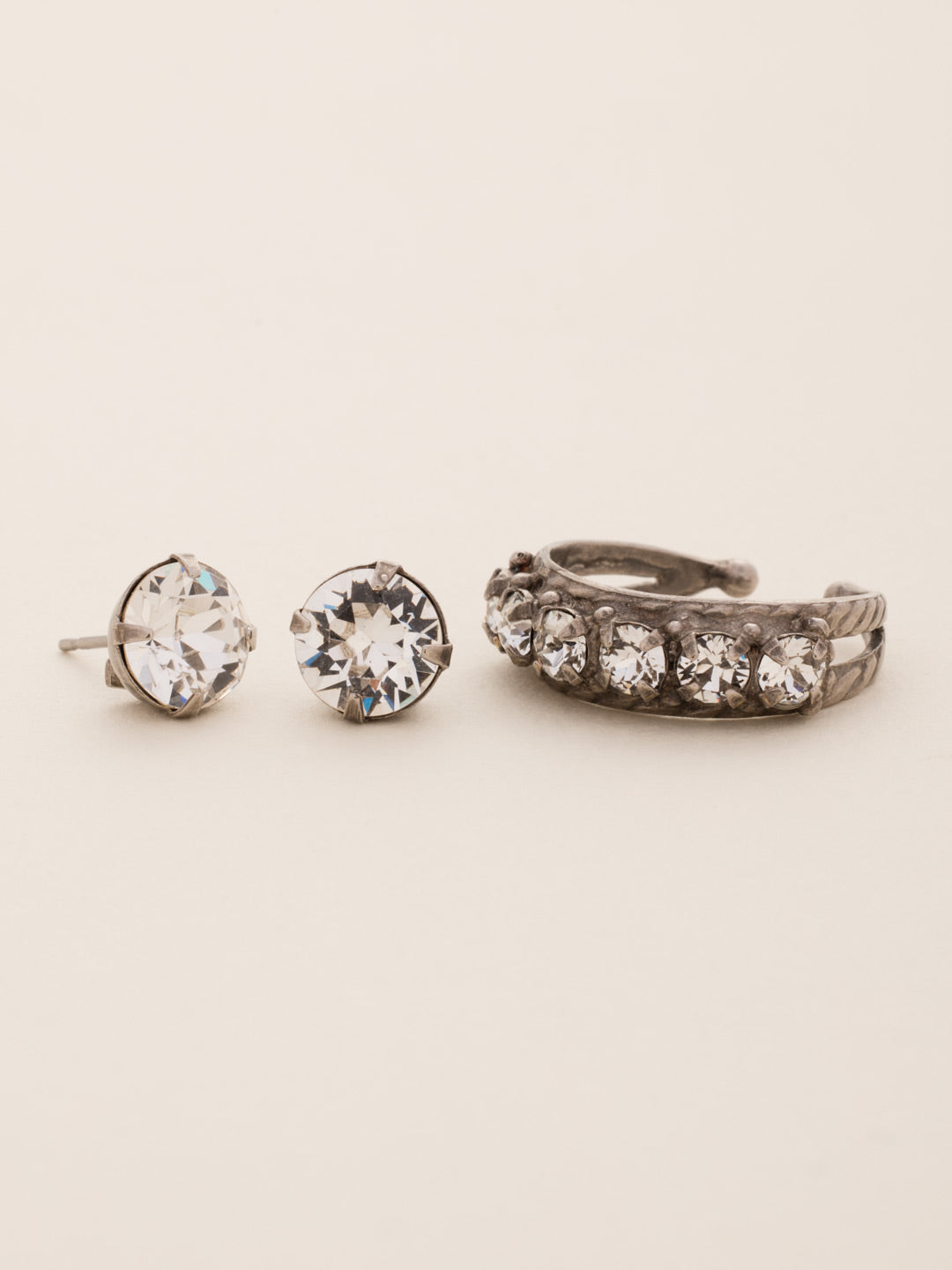 Petite Crystal Ring and Post Earring Gift Ring/Earring Gift Set - GCT63ASCRY - <p>The perfect set for someone special -- and you, of course! Featuring a petite crystal ring and a coordinating pair of round crystal studs, understated sparkle at it's best! Ring size: 7 (US) From Sorrelli's Crystal collection in our Antique Silver-tone finish.</p>