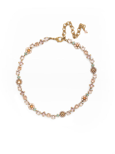 Classic Floral Tennis Necklace - NBE2AGAP - <p>Put an extra spring in your step! This classic necklace features a combination of round and floral cluster crystals to add a sweet romantic touch to your everyday look. From Sorrelli's Apricot Agate collection in our Antique Gold-tone finish.</p>