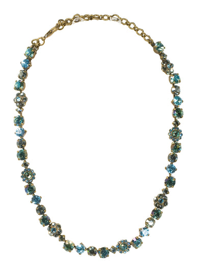 Classic Floral Tennis Necklace - NBE2AGAQB - <p>Put an extra spring in your step! This classic necklace features a combination of round and floral cluster crystals to add a sweet romantic touch to your everyday look. From Sorrelli's Aqua Bubbles collection in our Antique Gold-tone finish.</p>