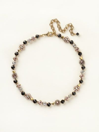 Classic Floral Tennis Necklace - NBE2AGBF - <p>Put an extra spring in your step! This classic necklace features a combination of round and floral cluster crystals to add a sweet romantic touch to your everyday look. From Sorrelli's Black Fringe collection in our Antique Gold-tone finish.</p>