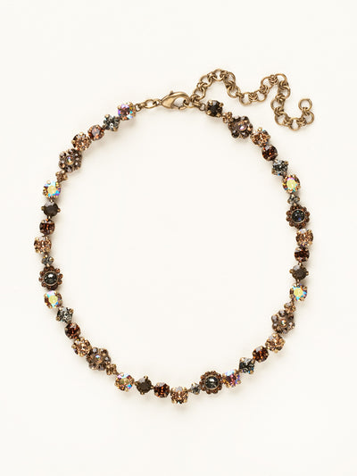 Classic Floral Tennis Necklace - NBE2AGCN - <p>Put an extra spring in your step! This classic necklace features a combination of round and floral cluster crystals to add a sweet romantic touch to your everyday look. From Sorrelli's City Neutral collection in our Antique Gold-tone finish.</p>