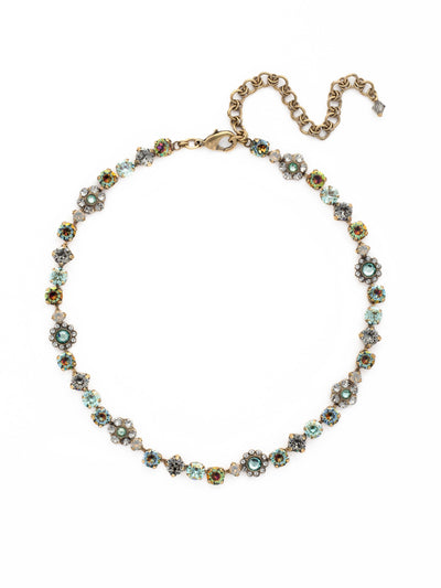 Classic Floral Tennis Necklace - NBE2AGCRP - <p>Put an extra spring in your step! This classic necklace features a combination of round and floral cluster crystals to add a sweet romantic touch to your everyday look. From Sorrelli's Crystal Patina collection in our Antique Gold-tone finish.</p>