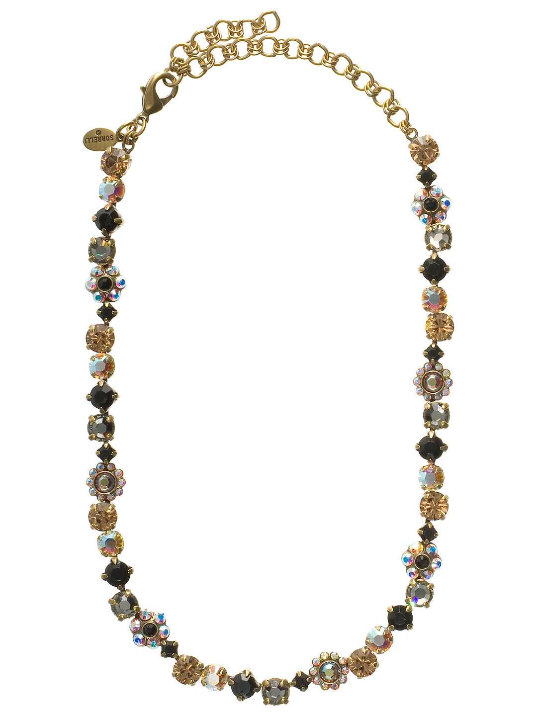 Classic Floral Tennis Necklace - NBE2AGEM - <p>Put an extra spring in your step! This classic necklace features a combination of round and floral cluster crystals to add a sweet romantic touch to your everyday look. From Sorrelli's Evening Moon collection in our Antique Gold-tone finish.</p>