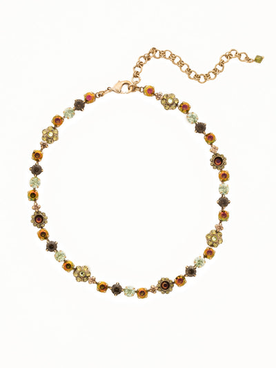 Classic Floral Tennis Necklace - NBE2AGGTA - <p>Put an extra spring in your step! This classic necklace features a combination of round and floral cluster crystals to add a sweet romantic touch to your everyday look. From Sorrelli's Green Tapestry collection in our Antique Gold-tone finish.</p>