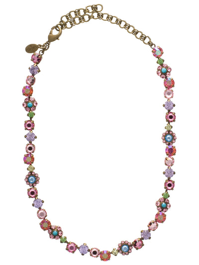 Classic Floral Tennis Necklace - NBE2AGLP - <p>Put an extra spring in your step! This classic necklace features a combination of round and floral cluster crystals to add a sweet romantic touch to your everyday look. From Sorrelli's Lollipop collection in our Antique Gold-tone finish.</p>