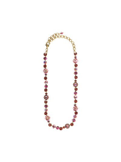 Classic Floral Tennis Necklace - NBE2AGPOR - <p>Put an extra spring in your step! This classic necklace features a combination of round and floral cluster crystals to add a sweet romantic touch to your everyday look. From Sorrelli's Pink Orchid collection in our Antique Gold-tone finish.</p>