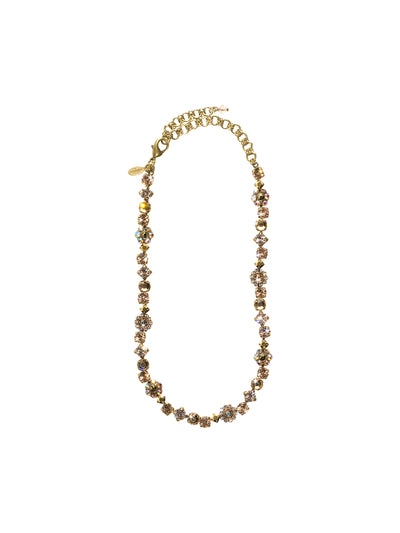 Classic Floral Tennis Necklace - NBE2AGRSU - <p>Put an extra spring in your step! This classic necklace features a combination of round and floral cluster crystals to add a sweet romantic touch to your everyday look. From Sorrelli's Raw Sugar collection in our Antique Gold-tone finish.</p>