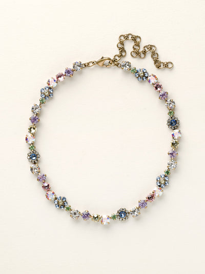 Classic Floral Tennis Necklace - NBE2AGSPR - <p>Put an extra spring in your step! This classic necklace features a combination of round and floral cluster crystals to add a sweet romantic touch to your everyday look. From Sorrelli's Spring Rain collection in our Antique Gold-tone finish.</p>