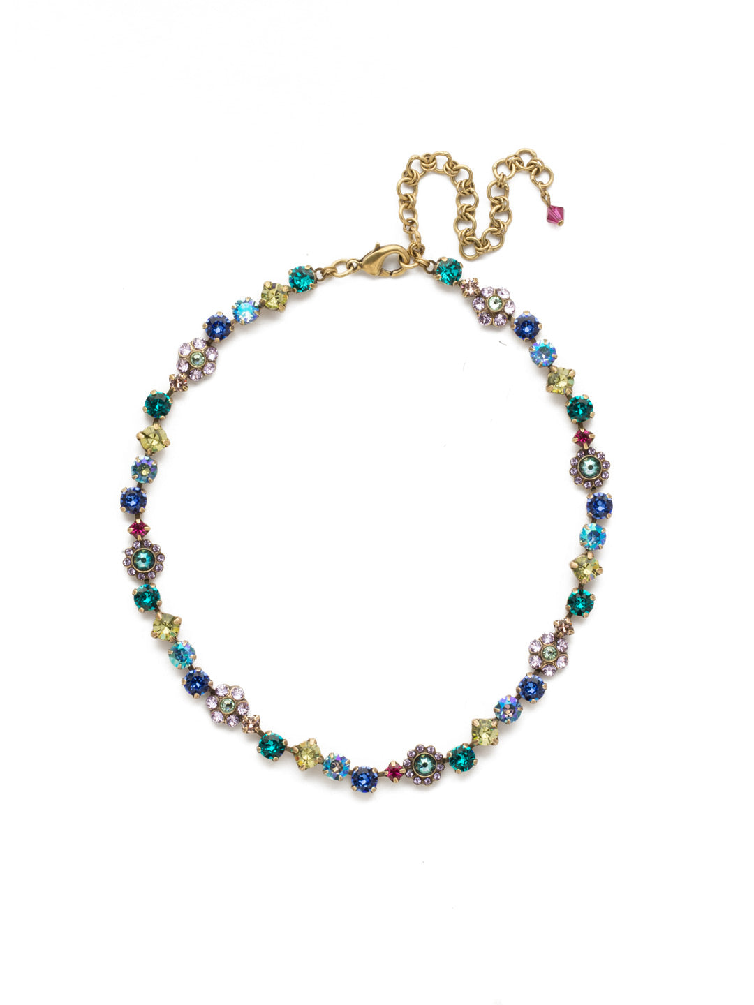 Classic Floral Tennis Necklace - NBE2AGWIL - <p>Put an extra spring in your step! This classic necklace features a combination of round and floral cluster crystals to add a sweet romantic touch to your everyday look. From Sorrelli's Wildflower collection in our Antique Gold-tone finish.</p>