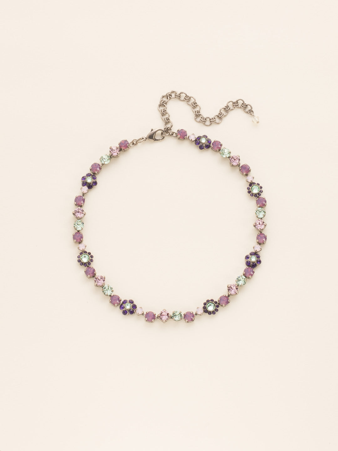 Classic Floral Tennis Necklace - NBE2ASAFV - <p>Put an extra spring in your step! This classic necklace features a combination of round and floral cluster crystals to add a sweet romantic touch to your everyday look. From Sorrelli's African Violet collection in our Antique Silver-tone finish.</p>