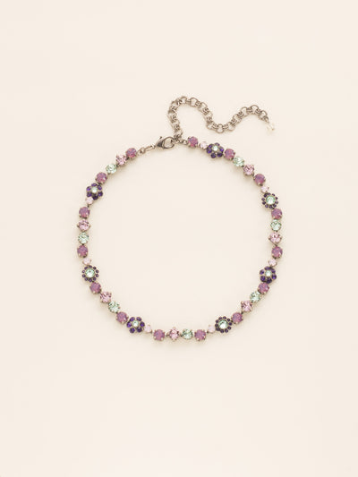 Classic Floral Tennis Necklace - NBE2ASAFV - <p>Put an extra spring in your step! This classic necklace features a combination of round and floral cluster crystals to add a sweet romantic touch to your everyday look. From Sorrelli's African Violet collection in our Antique Silver-tone finish.</p>