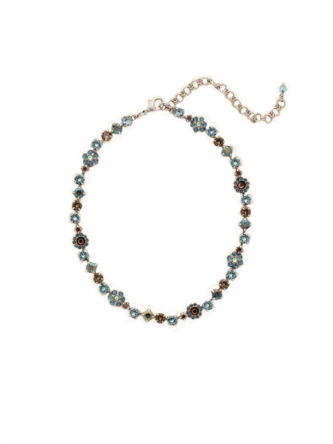 Classic Floral Tennis Necklace - NBE2ASBBR - <p>Put an extra spring in your step! This classic necklace features a combination of round and floral cluster crystals to add a sweet romantic touch to your everyday look. From Sorrelli's Blue Brocade collection in our Antique Silver-tone finish.</p>