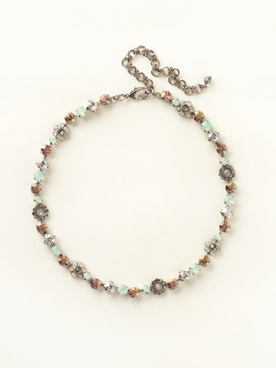 Classic Floral Tennis Necklace - NBE2ASCRM - <p>Put an extra spring in your step! This classic necklace features a combination of round and floral cluster crystals to add a sweet romantic touch to your everyday look. From Sorrelli's Crystal Moss collection in our Antique Silver-tone finish.</p>