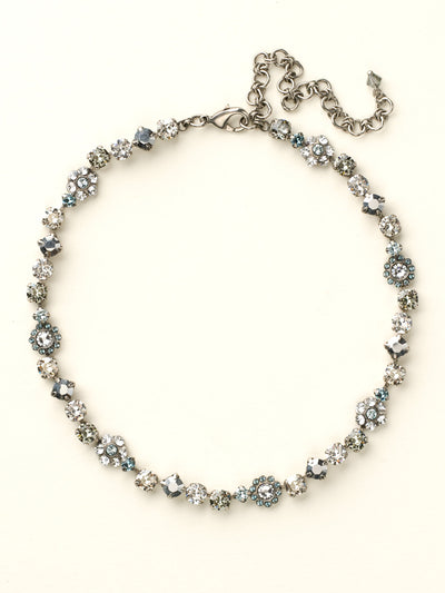 Classic Floral Tennis Necklace - NBE2ASCRO - <p>Put an extra spring in your step! This classic necklace features a combination of round and floral cluster crystals to add a sweet romantic touch to your everyday look. From Sorrelli's Crystal Rock collection in our Antique Silver-tone finish.</p>