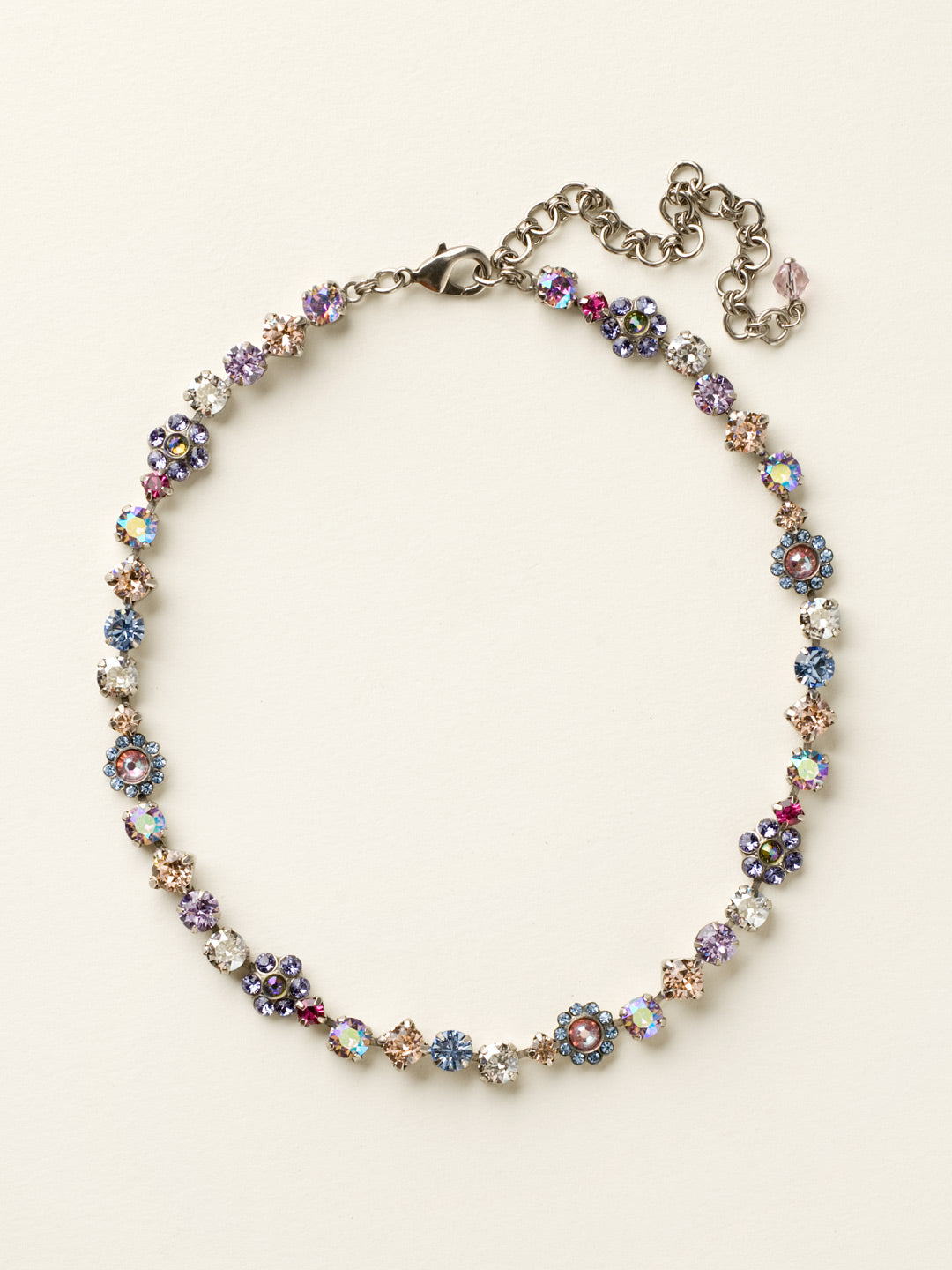 Classic Floral Tennis Necklace - NBE2ASDX - <p>Put an extra spring in your step! This classic necklace features a combination of round and floral cluster crystals to add a sweet romantic touch to your everyday look. From Sorrelli's Dixie collection in our Antique Silver-tone finish.</p>