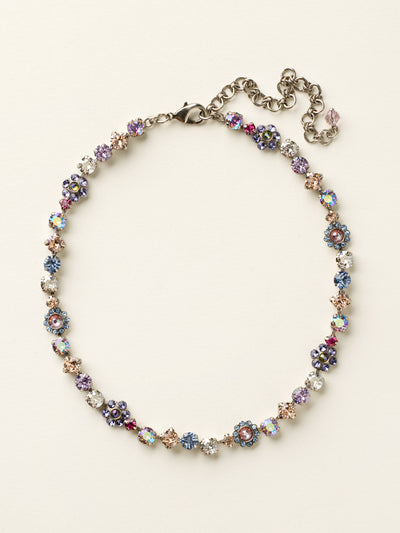 Classic Floral Tennis Necklace - NBE2ASDX - <p>Put an extra spring in your step! This classic necklace features a combination of round and floral cluster crystals to add a sweet romantic touch to your everyday look. From Sorrelli's Dixie collection in our Antique Silver-tone finish.</p>