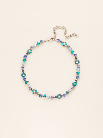 Classic Floral Tennis Necklace - NBE2ASEB - <p>Put an extra spring in your step! This classic necklace features a combination of round and floral cluster crystals to add a sweet romantic touch to your everyday look. From Sorrelli's Electric Blue collection in our Antique Silver-tone finish.</p>