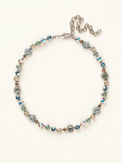 Classic Floral Tennis Necklace - NBE2ASEGS - <p>Put an extra spring in your step! This classic necklace features a combination of round and floral cluster crystals to add a sweet romantic touch to your everyday look. From Sorrelli's Eggshell collection in our Antique Silver-tone finish.</p>