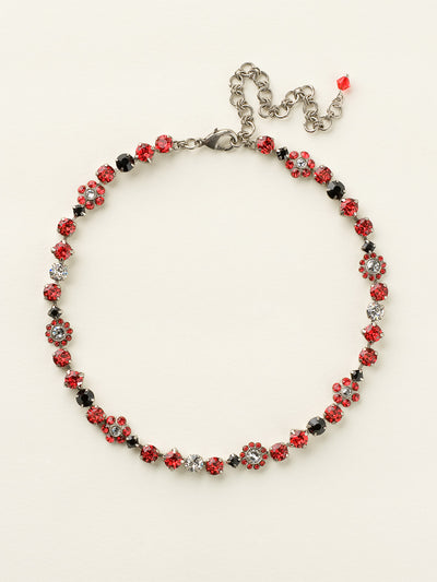 Classic Floral Tennis Necklace - NBE2ASGDAR - <p>Put an extra spring in your step! This classic necklace features a combination of round and floral cluster crystals to add a sweet romantic touch to your everyday look. From Sorrelli's Game Day Red collection in our Antique Silver-tone finish.</p>