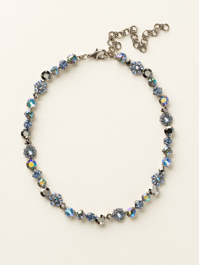 Classic Floral Tennis Necklace - NBE2ASIB - <p>Put an extra spring in your step! This classic necklace features a combination of round and floral cluster crystals to add a sweet romantic touch to your everyday look. From Sorrelli's Ice Blue collection in our Antique Silver-tone finish.</p>