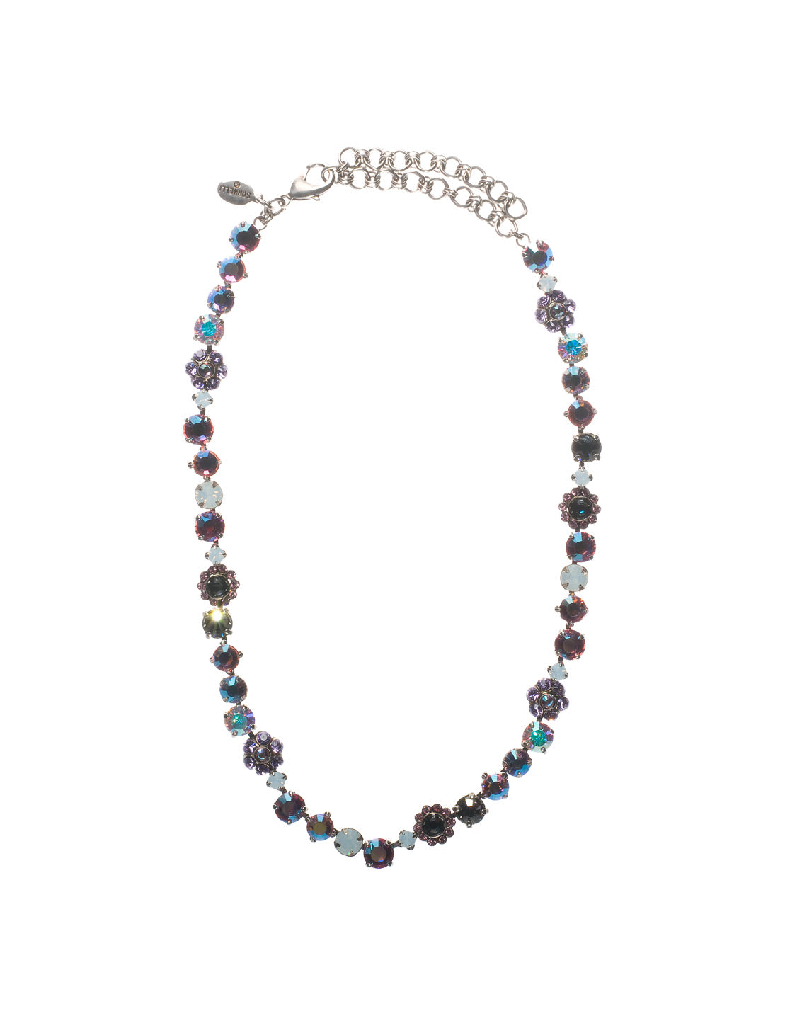 Classic Floral Tennis Necklace - NBE2ASMP - <p>Put an extra spring in your step! This classic necklace features a combination of round and floral cluster crystals to add a sweet romantic touch to your everyday look. From Sorrelli's Misty Pink collection in our Antique Silver-tone finish.</p>