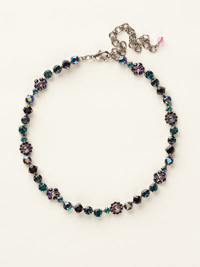 Classic Floral Tennis Necklace - NBE2ASNL - <p>Put an extra spring in your step! This classic necklace features a combination of round and floral cluster crystals to add a sweet romantic touch to your everyday look. From Sorrelli's Northern Lights collection in our Antique Silver-tone finish.</p>